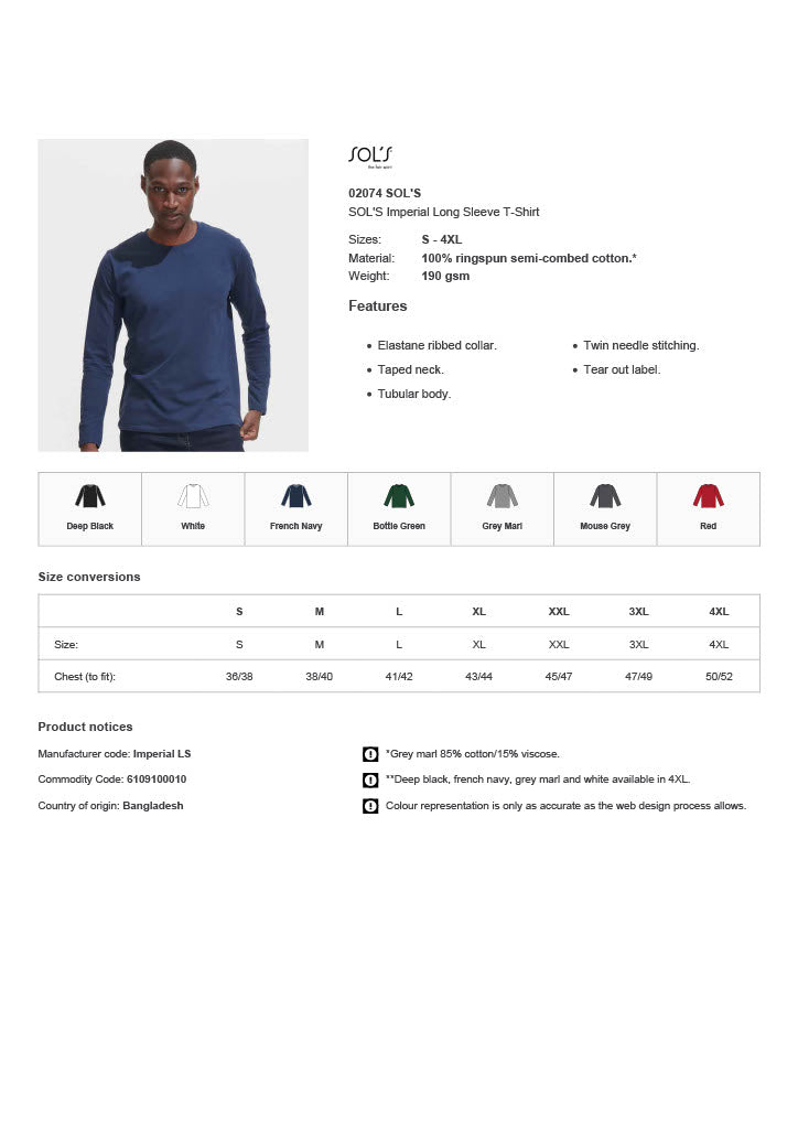 SOL'S Imperial Long Sleeve T-Shirt