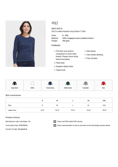 SOL'S Ladies Imperial Long Sleeve T-Shirt