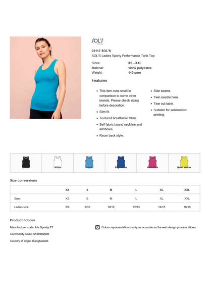 SOL'S Ladies Sporty Performance Tank Top