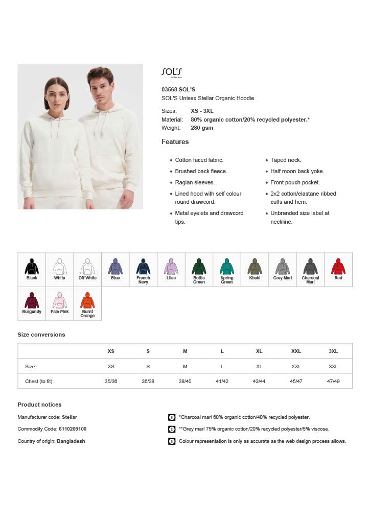 SOL'S Unisex Stellar Organic Hoodie