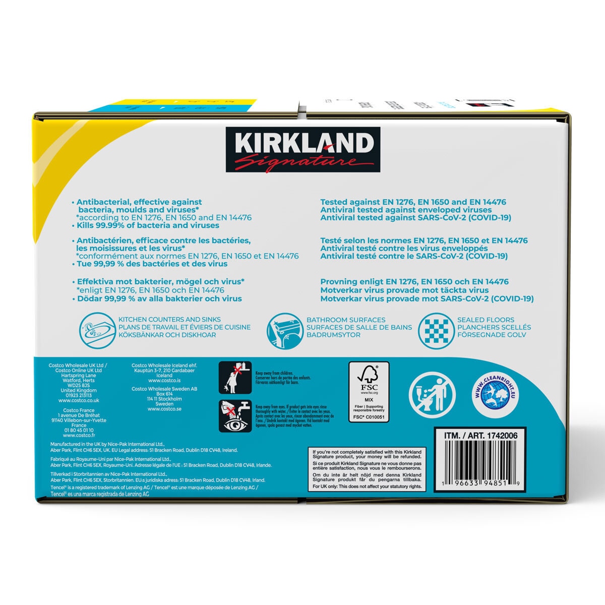 Kirkland Signature Antibacterial Surface Wipes, 4 x 80 Wipes (320 Sheets)