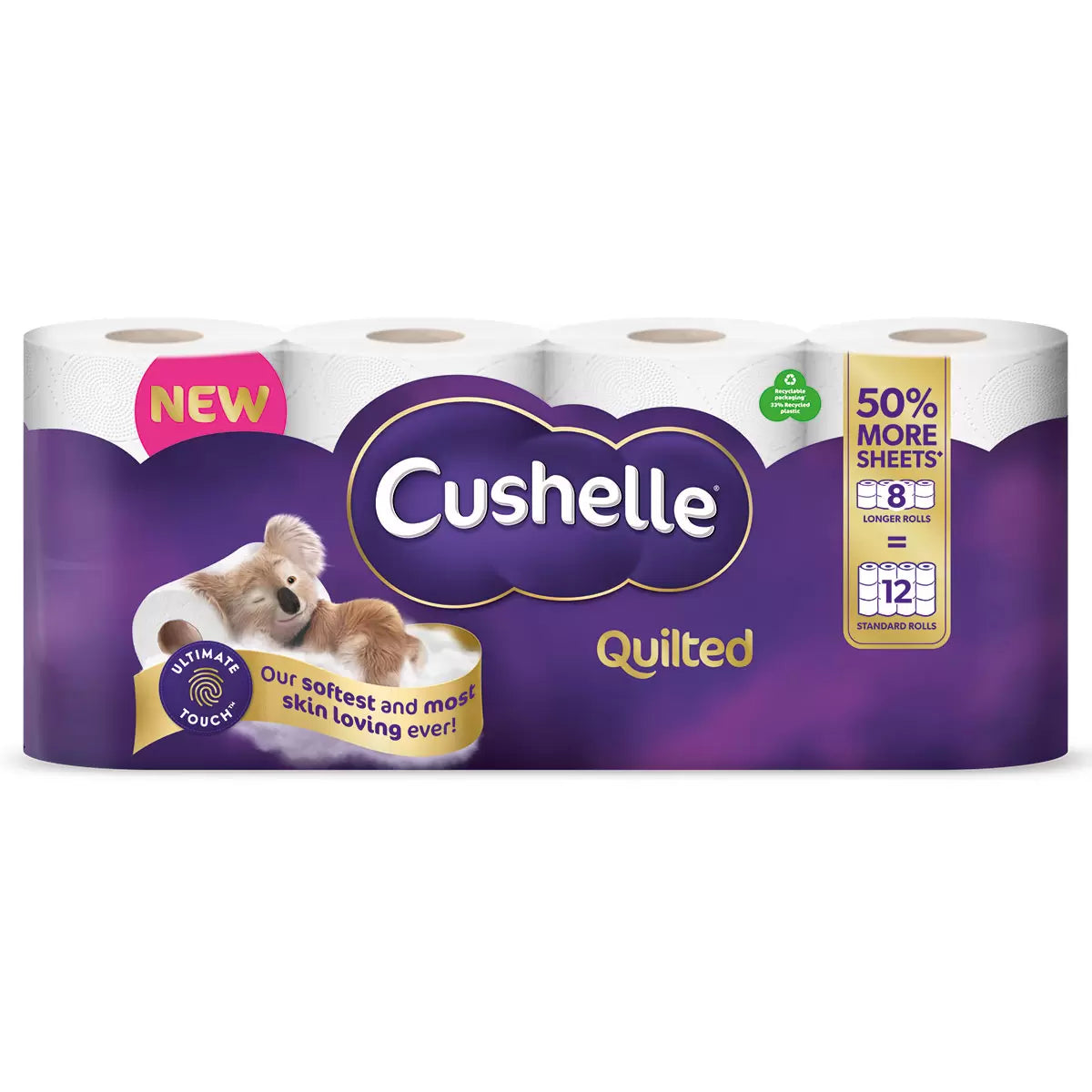 Cushelle Quilted 3-Ply Longer Rolls, 4 x 8 Pack (236 Sheets)