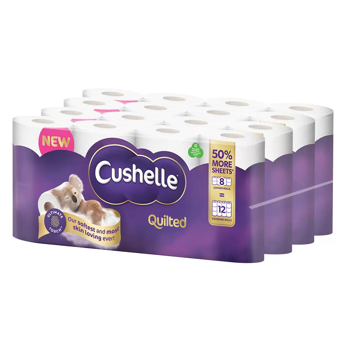 Cushelle Quilted 3-Ply Longer Rolls, 4 x 8 Pack (236 Sheets)