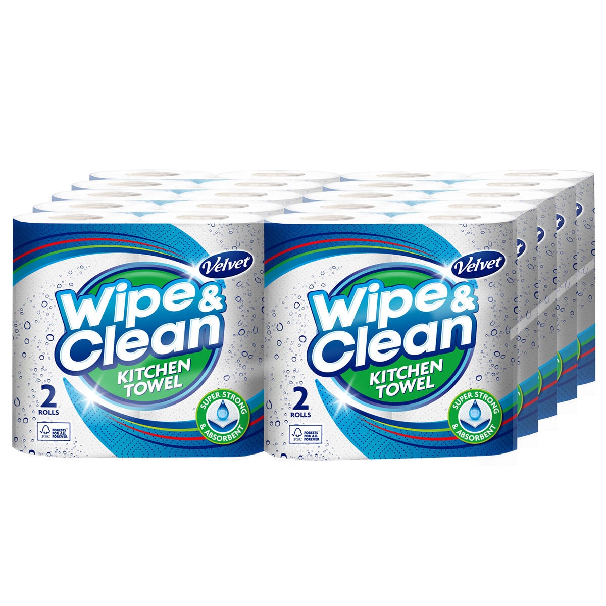 Velvet Wipe & Clean Kitchen Roll Towel, 20 x 75 Sheet Pack