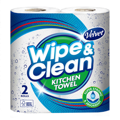 Velvet Wipe & Clean Kitchen Roll Towel, 20 x 75 Sheet Pack