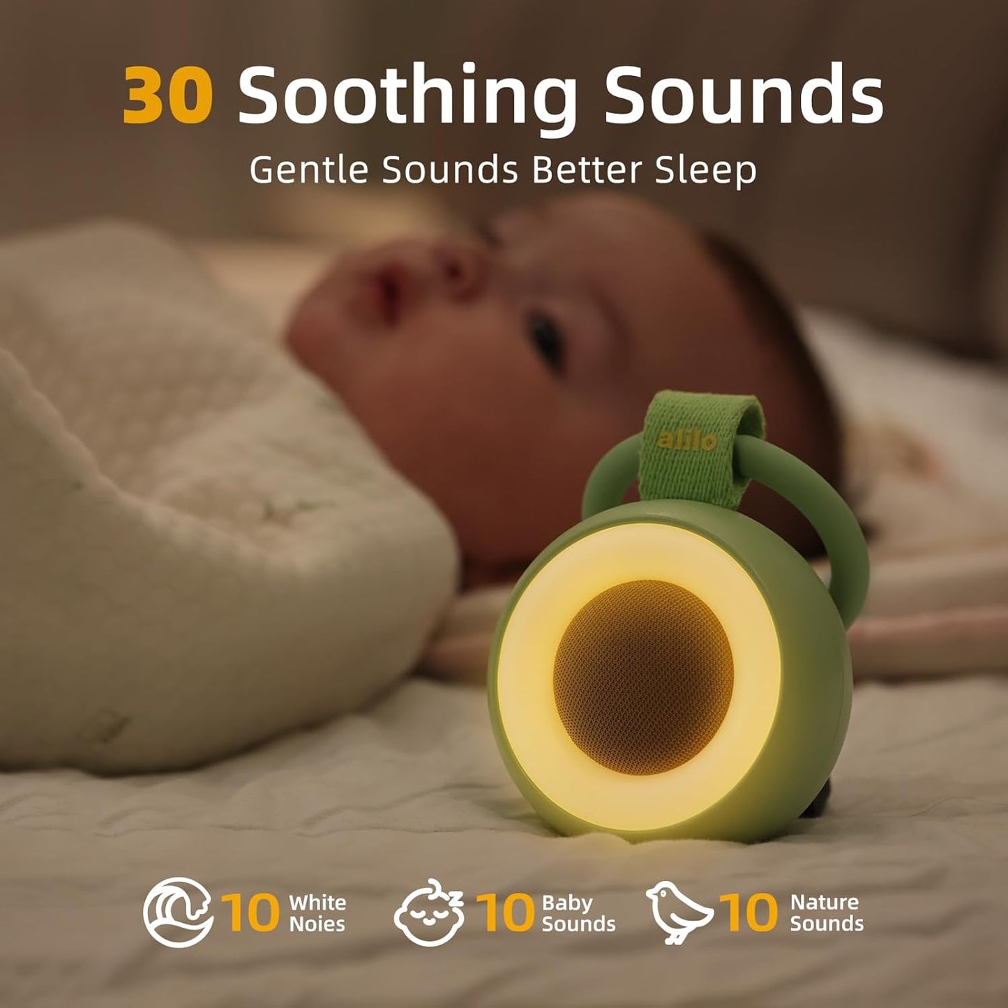 alilo White Noise Machine, Portable Sound Machine for Baby Kids Adults, 30 Soothing Sounds Therapy for Sleeping, Rechargeable Sleep Soother with Night Light & 3 Timer Newborn Gift (Pocket Soother)
