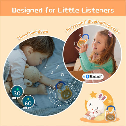 alilo Pocket Bunny Portable Kids Music Player, Musical Toys for Toddlers 1-3-5, Preloaded 120+ Stories/Music/Lullabies/White Noise,High Fidelity Sound Travel Bluetooth Speaker (with Strap and Ring)
