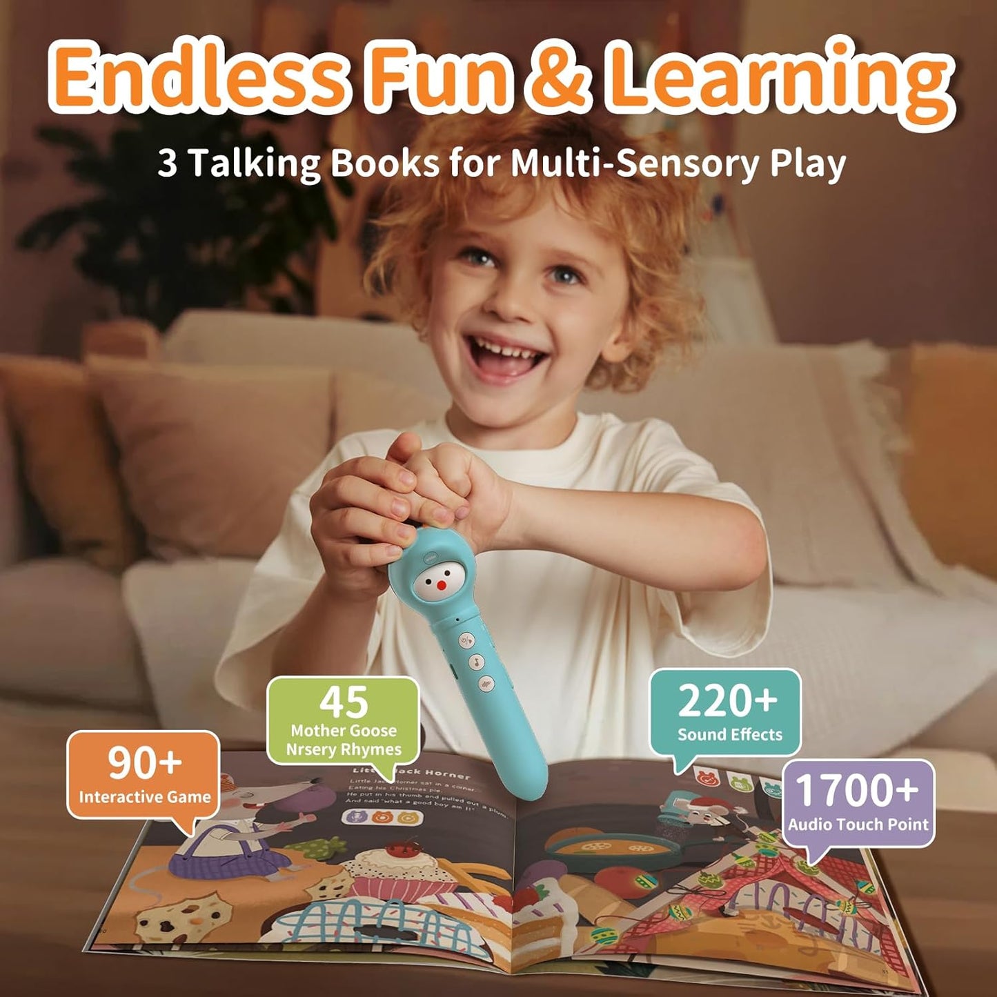 alilo Learning Educational Toys for Toddlers 3-4-5-6, Interactive Reading Pen Set for Kids, with 3 Learn to Read Book, 100 Talking Flash Cards, 540 Recording Stickers, Music Card