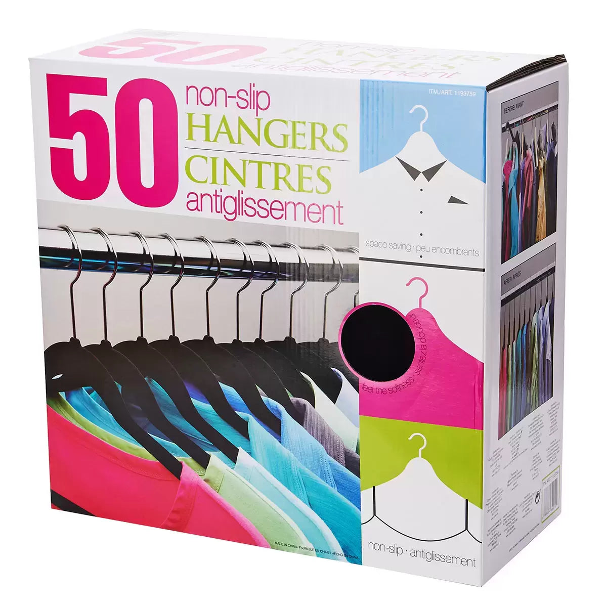 Flocked Non-Slip Space Saving Clothes Hangers - 50 Pack