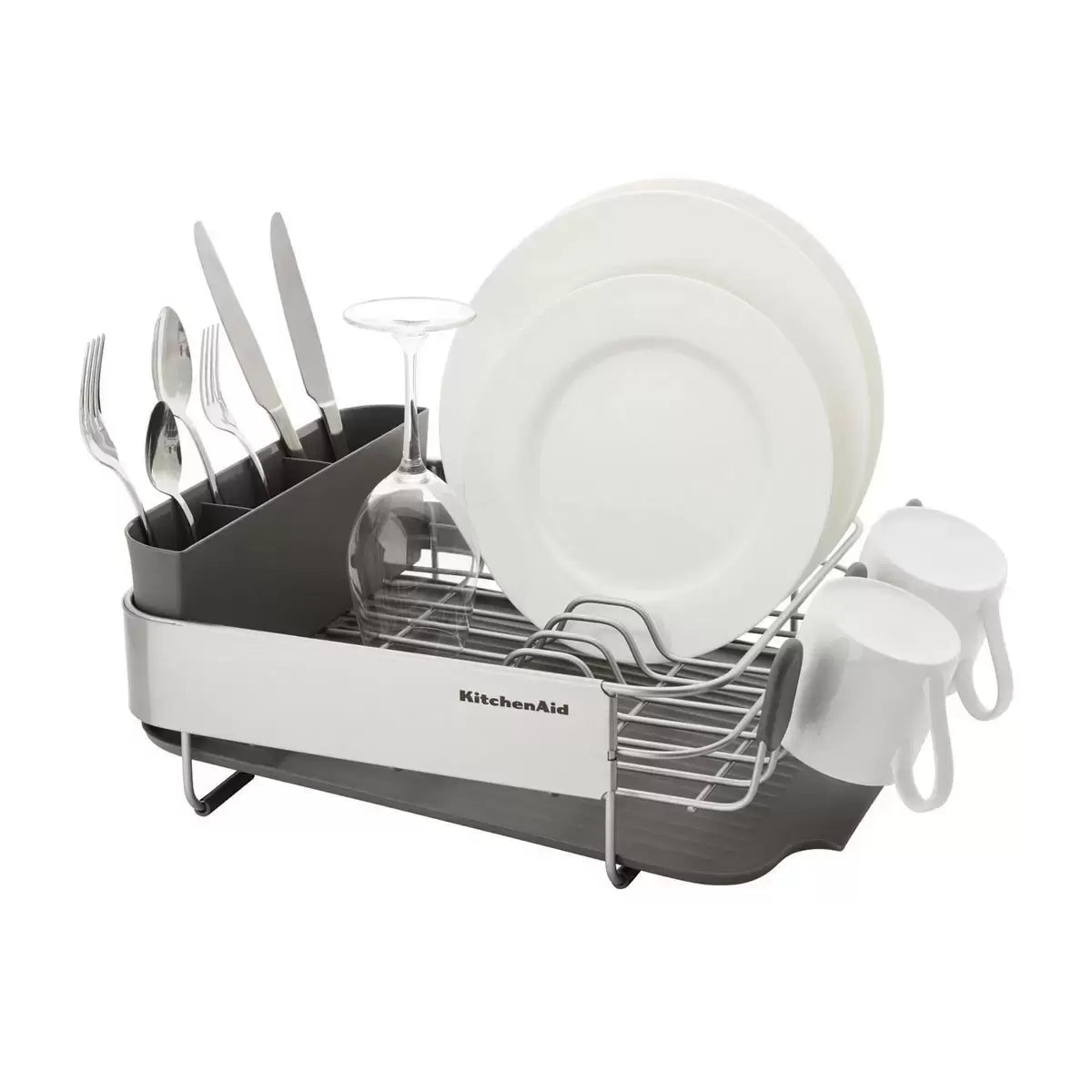 Kitchen Aid Compact Dish Rack with Stainless Steel Panel in Grey