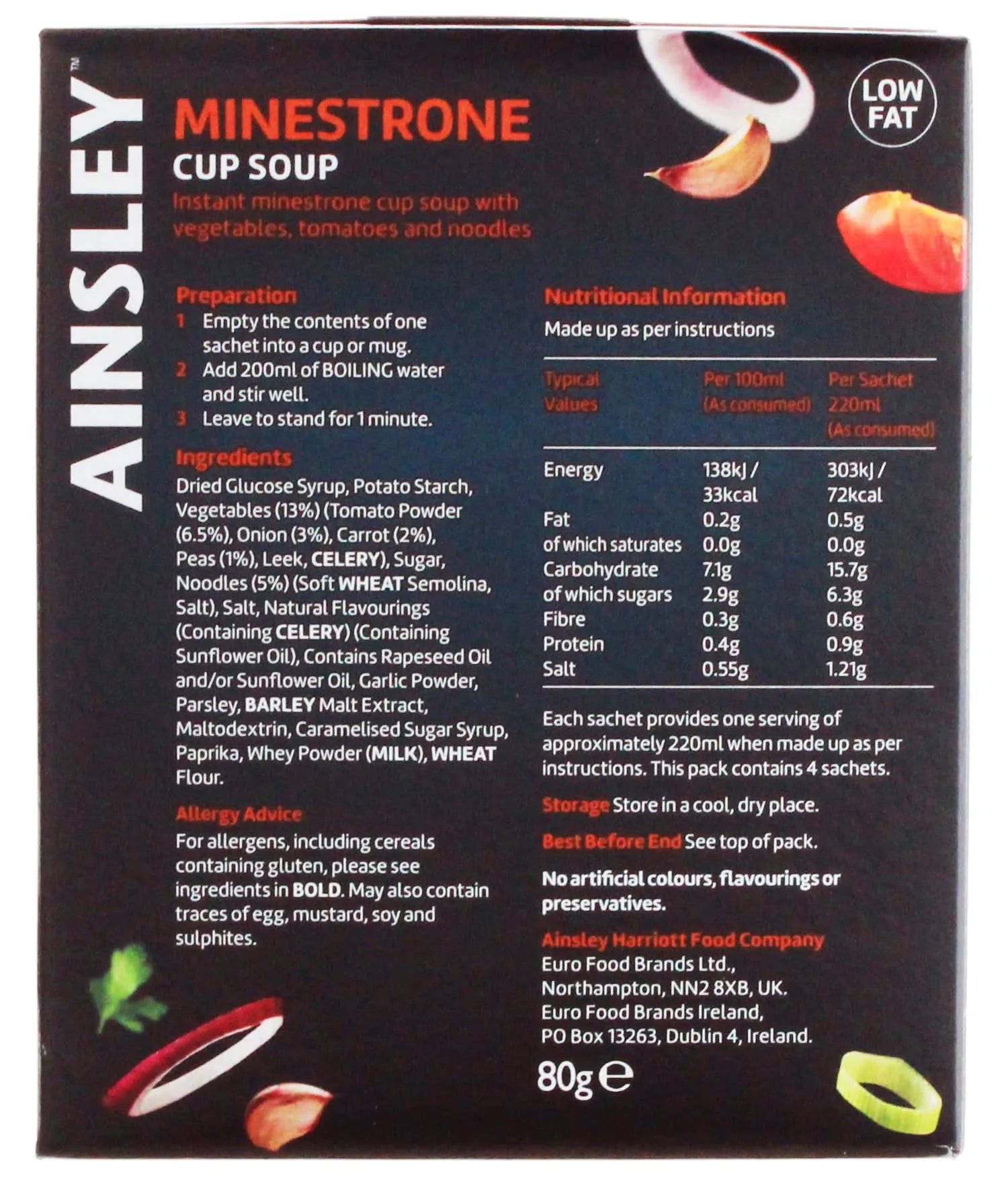 AINSLEY HARRIOTT CUP SOUP MINESTRONE 4PK FOAIN009