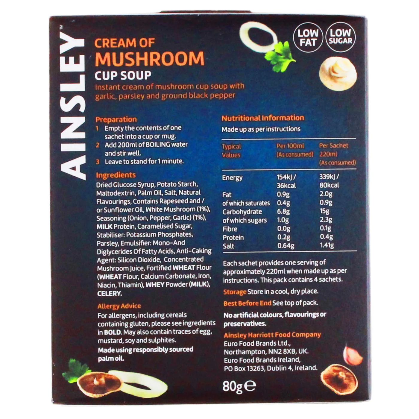 AINSLEY HARRIOTT CUP SOUP MUSHROOM 4PK FOAIN010