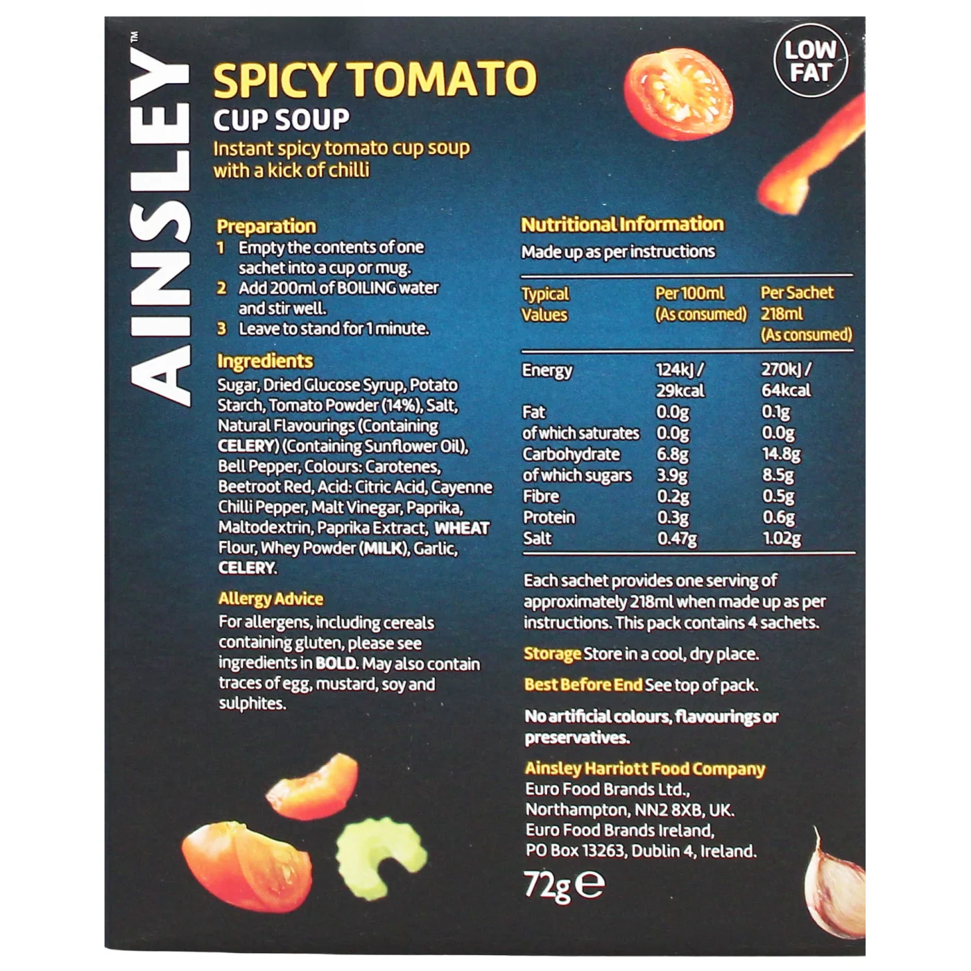 AINSLEY HARRIOTT CUP SOUP SPICY TOMATO 4 PACK FOAIN011