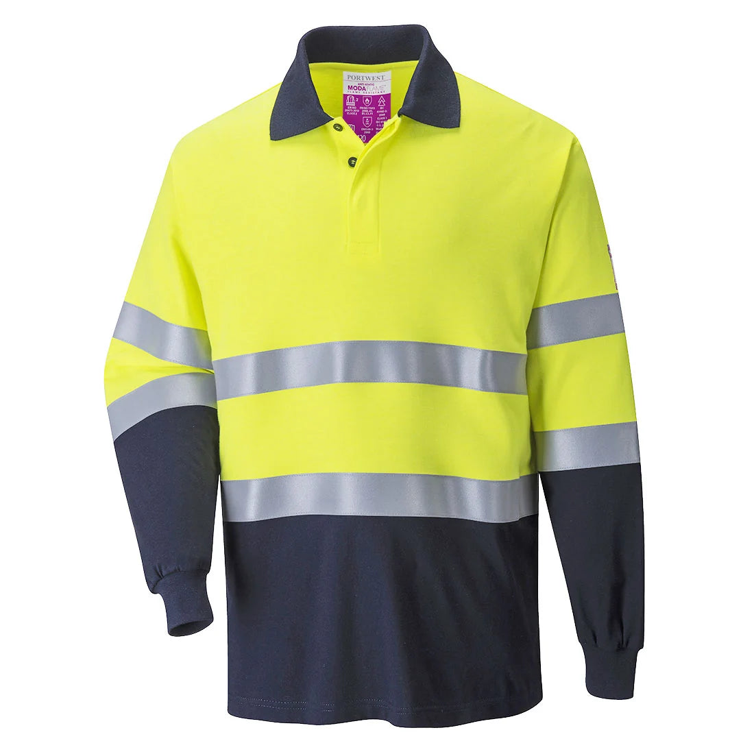 Portwest Modaflame Knit Hi-Vis Constrast FR Long Sleeve Polo Shirt FR74