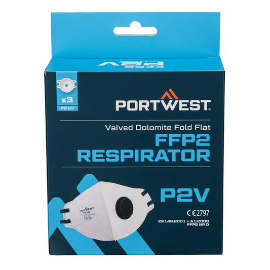 Portwest FFP2 Valved Dolomite Fold Flat Respirator (Pk3) P210