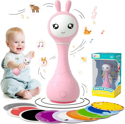 alilo Smarty Bunny Baby Rattle Musical Light Up Sensory Toys, Infants Newborns Baby Teething Toys 0-3-6-7-12 Months,1 Year Old boy/Girl Gifts 4 Music Modes and Color Recognition Function