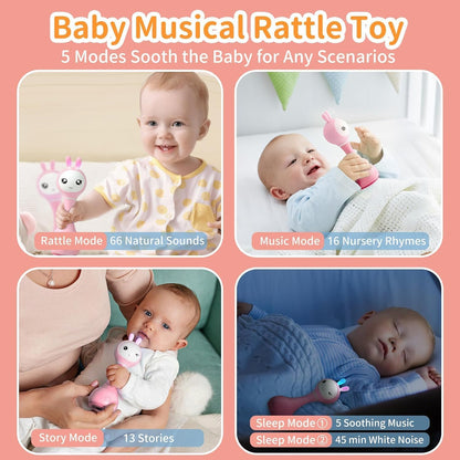 alilo Smarty Bunny Baby Rattle Musical Light Up Sensory Toys, Infants Newborns Baby Teething Toys 0-3-6-7-12 Months,1 Year Old boy/Girl Gifts 4 Music Modes and Color Recognition Function