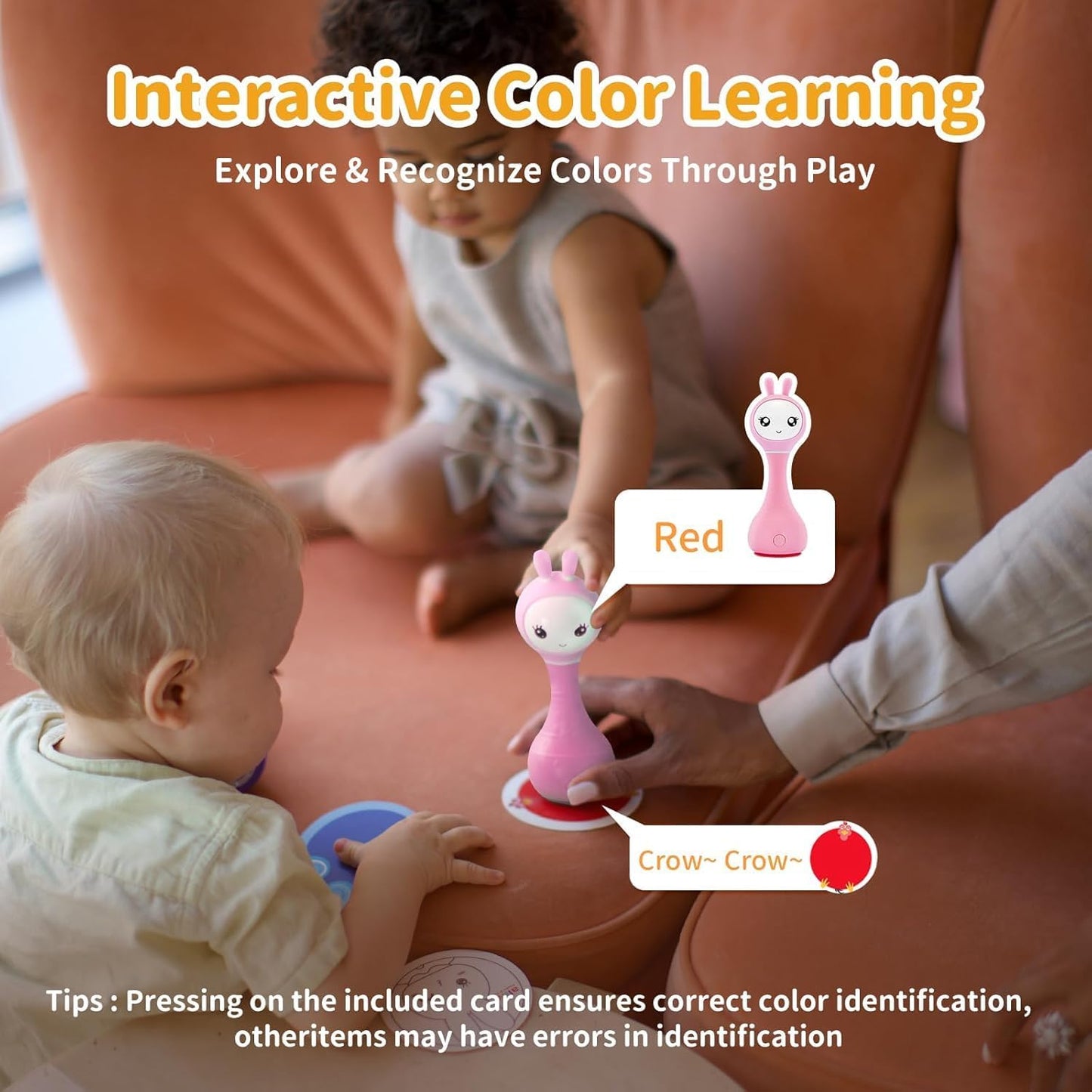 alilo Smarty Bunny Baby Rattle Musical Light Up Sensory Toys, Infants Newborns Baby Teething Toys 0-3-6-7-12 Months,1 Year Old boy/Girl Gifts 4 Music Modes and Color Recognition Function