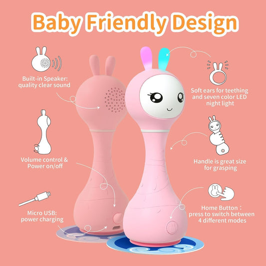 alilo Smarty Bunny Baby Rattle Musical Light Up Sensory Toys, Infants Newborns Baby Teething Toys 0-3-6-7-12 Months,1 Year Old boy/Girl Gifts 4 Music Modes and Color Recognition Function