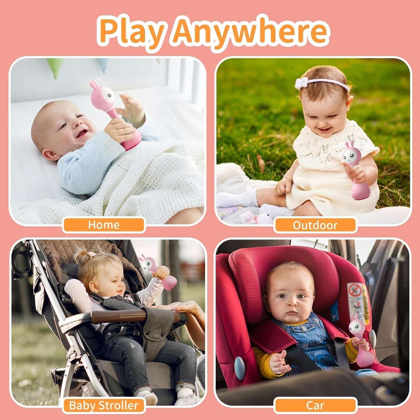 alilo Smarty Bunny Baby Rattle Musical Light Up Sensory Toys, Infants Newborns Baby Teething Toys 0-3-6-7-12 Months,1 Year Old boy/Girl Gifts 4 Music Modes and Color Recognition Function