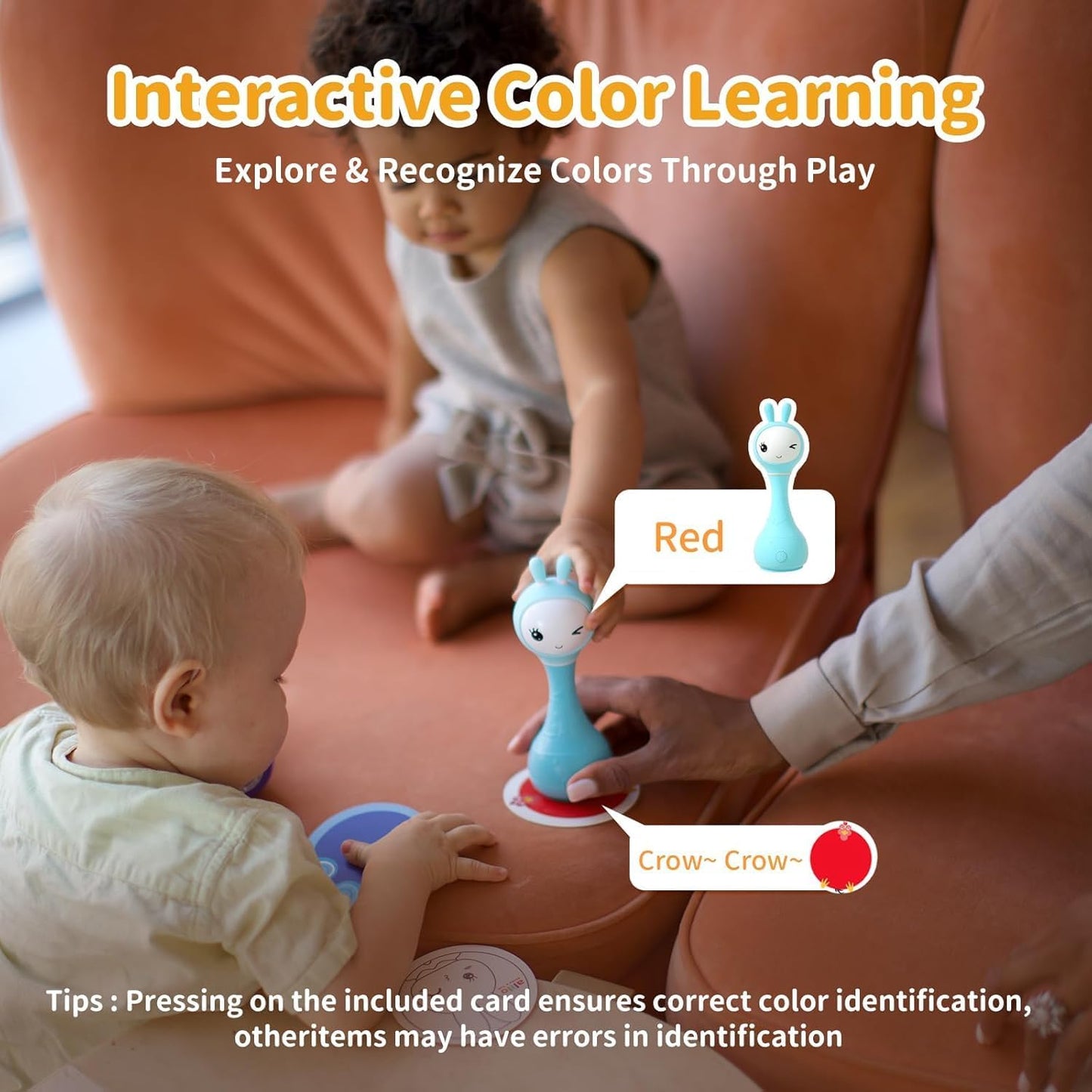 alilo Smarty Bunny Baby Rattle Musical Light Up Sensory Toys, Infants Newborns Baby Teething Toys 0-3-6-7-12 Months,1 Year Old boy/Girl Gifts 4 Music Modes and Color Recognition Function