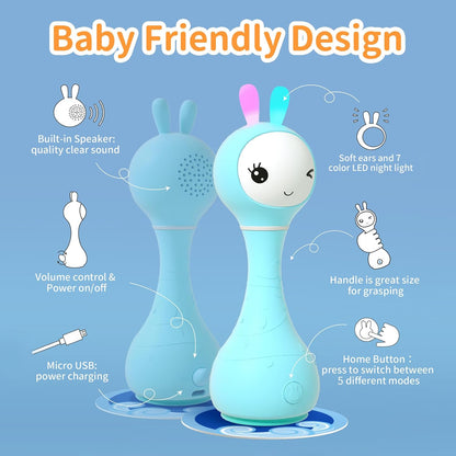 alilo Smarty Bunny Baby Rattle Musical Light Up Sensory Toys, Infants Newborns Baby Teething Toys 0-3-6-7-12 Months,1 Year Old boy/Girl Gifts 4 Music Modes and Color Recognition Function