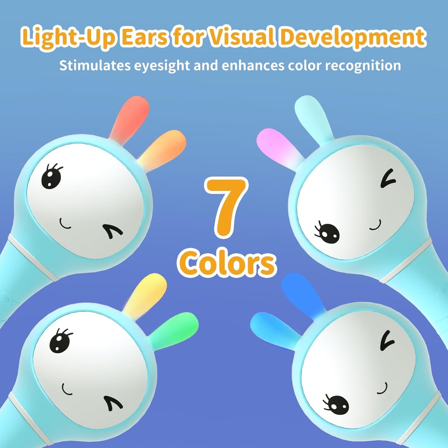 alilo Smarty Bunny Baby Rattle Musical Light Up Sensory Toys, Infants Newborns Baby Teething Toys 0-3-6-7-12 Months,1 Year Old boy/Girl Gifts 4 Music Modes and Color Recognition Function