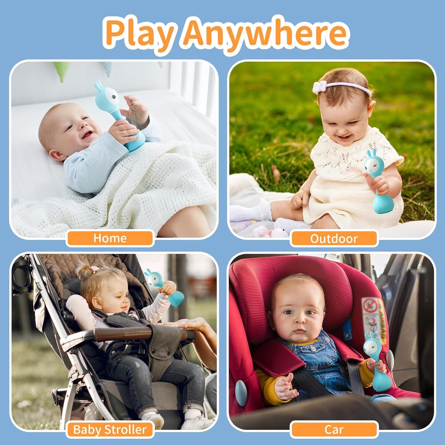 alilo Smarty Bunny Baby Rattle Musical Light Up Sensory Toys, Infants Newborns Baby Teething Toys 0-3-6-7-12 Months,1 Year Old boy/Girl Gifts 4 Music Modes and Color Recognition Function
